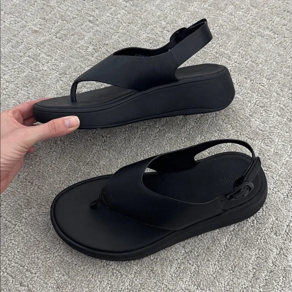 EUC Fitflop F-Mode Leather Flatform Toe-Post back strap Sandals black platform - Picture 3 of 10